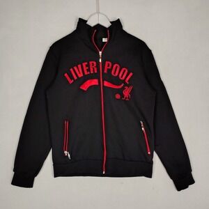 Liverpool FC Mens Full Zip Track Jacket Black Red Spellout Liver Bird Size L